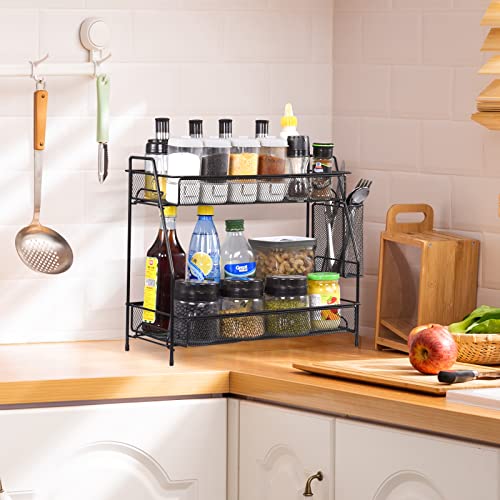 Large Countertop Organizer for Bathroom & Kitchen, 2-Tier Black Under Sink Storage