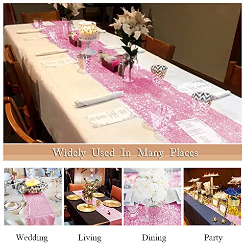 Fuchsia Pink Sequin Table Runner 12x72 Inch for Wedding Party Decor - 2 Pack