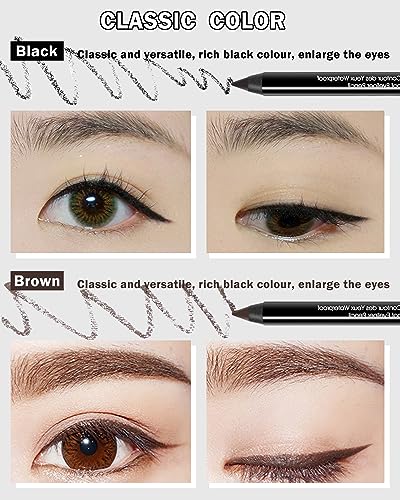 Waterproof Gel Eyeliner Pencil Set - 2 Black + 1 Brown Long-Lasting Smudgeproof Makeup