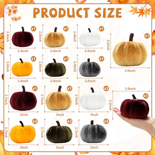 Fall Velvet Pumpkin Decor Set - Purple & Gold Assorted Harvest Table Centerpieces