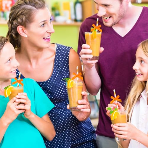 Orange Bow Striped Paper Straws - 24 Pack Biodegradable Disposable Drinkware for Parties