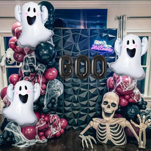 Halloween BOO Ghost Foil Balloons Set - Black Party Decorations, 6pcs Black Boo Ghost