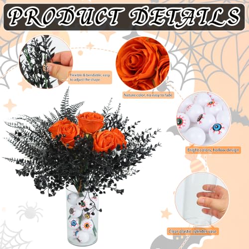 Halloween Gothic Eyeball Vase Centerpiece with Artificial Flowers - Spooky Table Decor