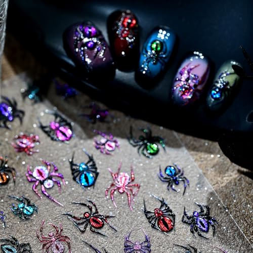 Halloween Nail Stickers Spider Web 5D Embossed Self-Adhesive Nail Art Decals - Spider-3