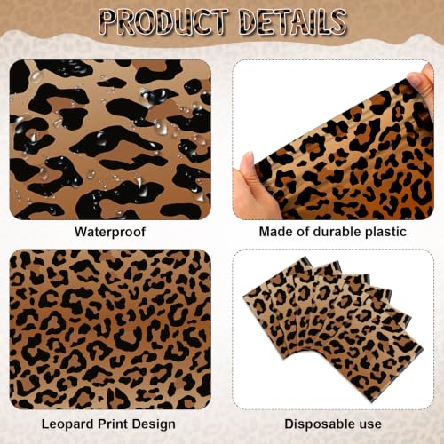 Leopard Print Table Runner Set - 12 Waterproof Plastic 14x108 Inches - Jungle Safari Party Decor