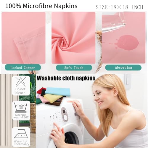 Pink Cloth Napkins Set of 8 - 18x18 Inch Microfiber Dinner Party Tableware