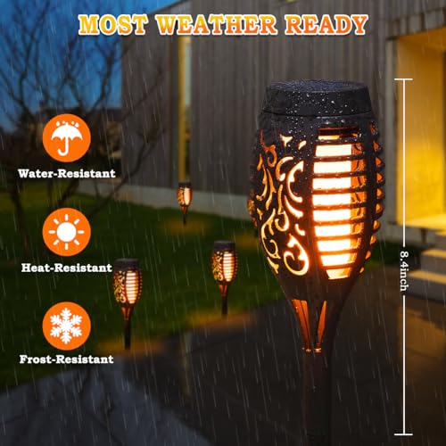 Orange 16-Pack Solar Flickering Flame Torch Lights for Outdoor Halloween Decor