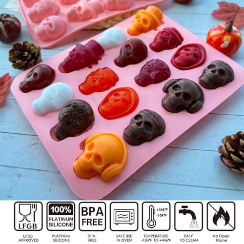 Halloween Skull Silicone Molds Set - 32 Cavities for Candy, Chocolate & Cake Decorations