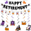 Halloween Retirement Banner Party Decoration - Black & Purple, Ghost & Witch Theme