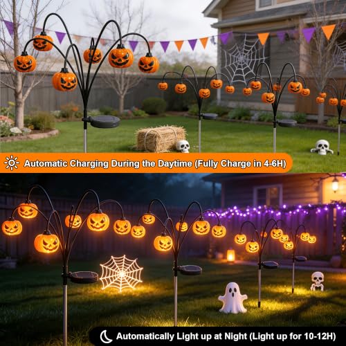 2 Pack Solar Halloween Pumpkin Lights Outdoor Decorations - 3D Swaying Design