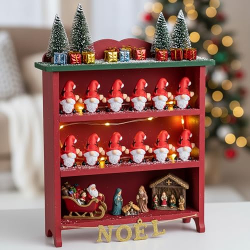 Mini Christmas Gnome Figurines with Deer - 60 Pcs Holiday Village Decorations
