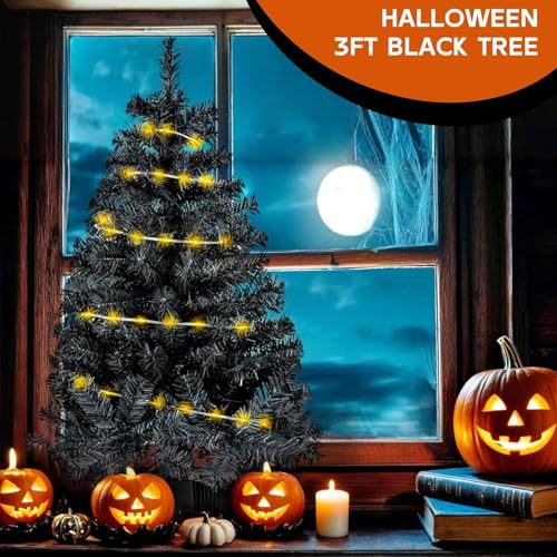 Black 3ft Artificial Christmas Tree with RGB Lights - Halloween & Holiday Decor