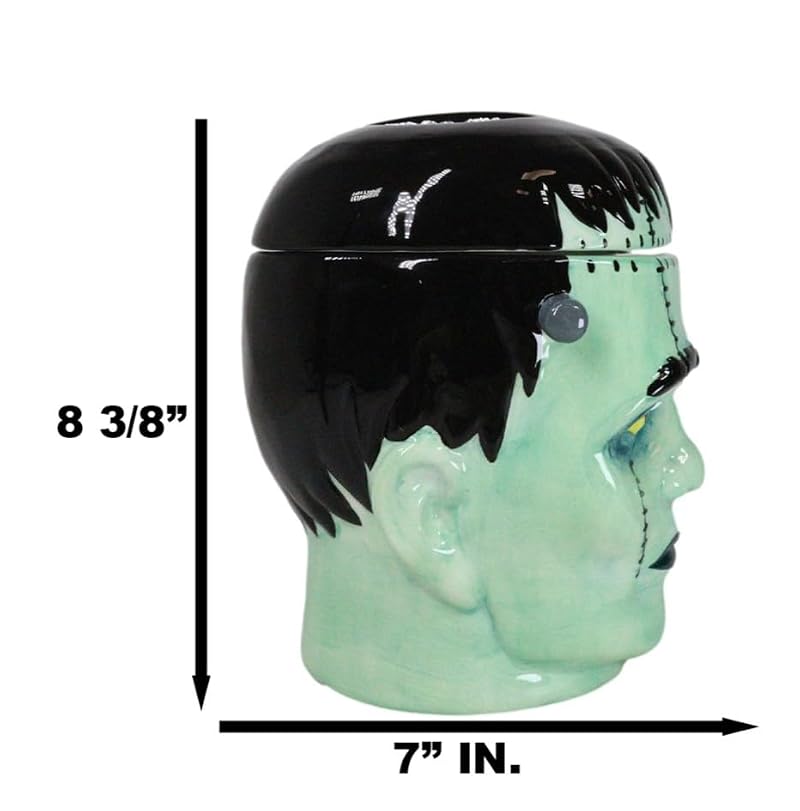 Halloween Ghastly Frankenstein Skull Cookie Jar - Ceramic Macabre Decor