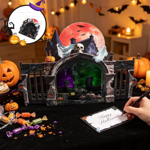 Halloween Pop Up Greeting Card with Lights and Creepy Sounds - Haunted Castle Design