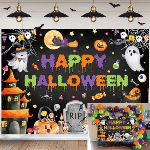 8x6FT Halloween Backdrop Banner for Kids Spooky Ghost Photo Booth Decoration