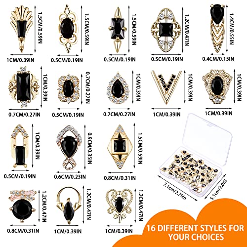Black 3D Nail Charms Set with Rhinestones for Nail Art and Decorations