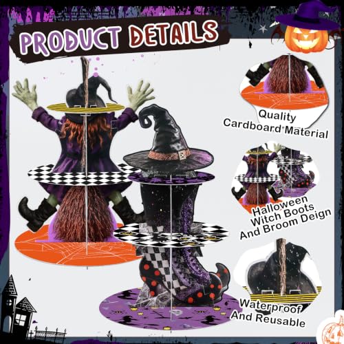 Halloween Cupcake Stand Set - Witch Themed 3-Tier Display for Parties - Mixed Variation