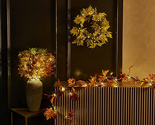 Lighted Maple Leaf Garland with Timer - 6FT Fall Indoor Outdoor Decor - Orange