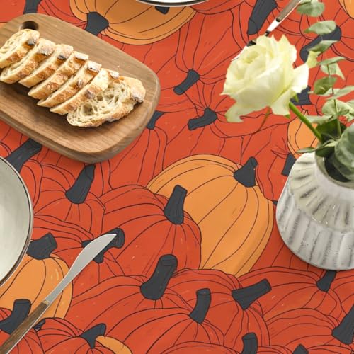 Black Cat Pumpkin Fall Round Tablecloth 70x70 Inch Seasonal Decor - Orange