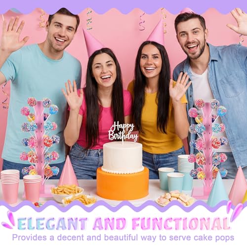 Pink Cake Pop Stand Set of 2 Wooden Lollipop Display Tree Holders - Party Decor