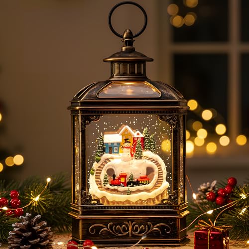 10.1'' Snowman & Train Snow Globe Lantern with Music & Glitter - Christmas Decor & Gift