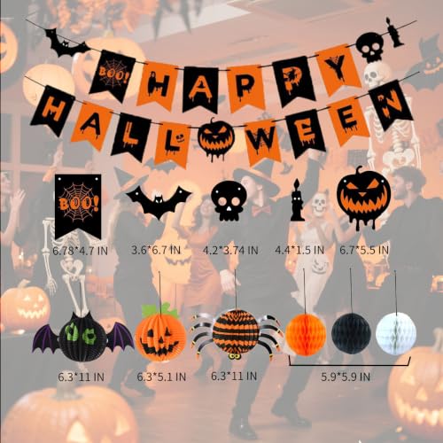 Halloween Banner with 6 Paper Honeycombs Party Decorations Set