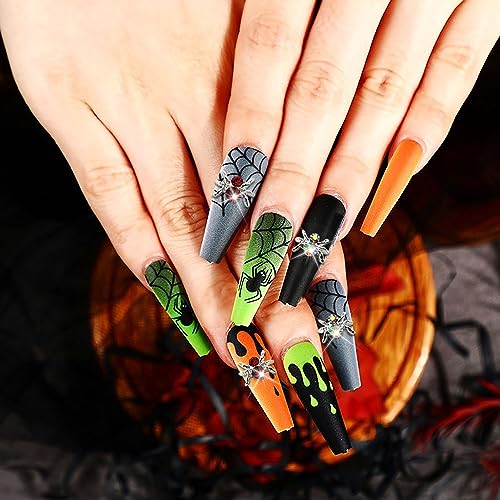Halloween Spider Nail Charms Set - 50pcs 3D Gold & Silver Spider Rhinestones - Variation 01