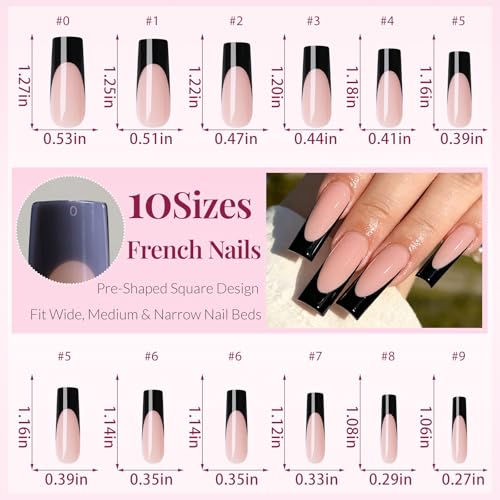 AddFavor 168pcs French Tip Press-On Nails Extra Long Square Nude Pink with Variation C