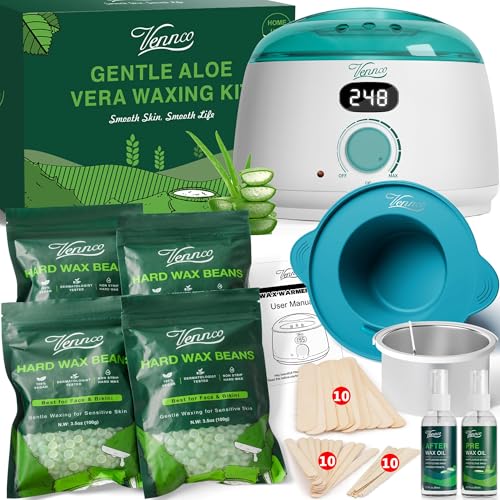 Vennco All-in-One Waxing Kit with Digital Warmer & Aloe Beads - Men & Women, Write Variation