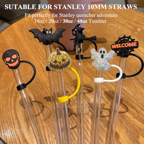Vintage Halloween Sparkly Straw Toppers - Spooky Cup Accessories, 6 Designs
