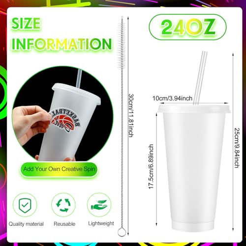 Glow in the Dark Halloween Cups - 24 oz Fluorescent Green, 30 Pack with Lids & Straws
