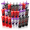 24 Pcs Spider Party Cups with Lids & Straws - Halloween & Themed Celebration Set
