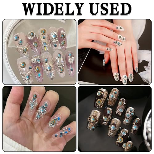 Turquoise Nail Charms Set - 50pcs 3D Metallic Gems for Nail Art DIY