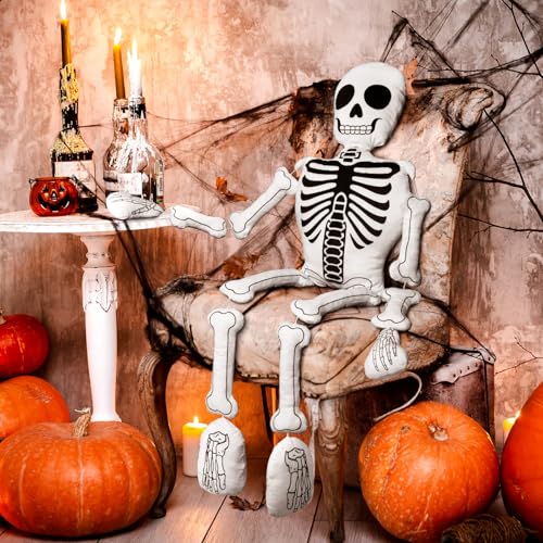 Halloween Skeleton Plush Pillow - 41 Inch Spooky Decor Skull Cushion