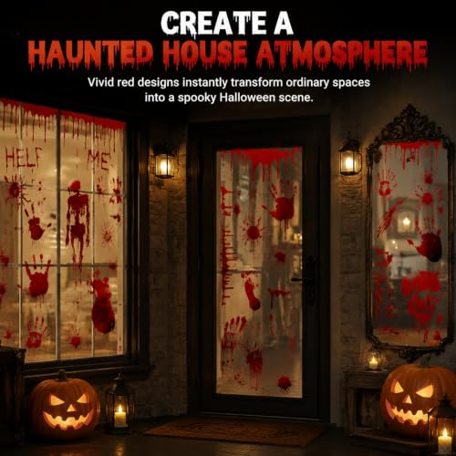 Halloween Bloody Handprint Window Clings - 9 Sheets Spooky Party Decor
