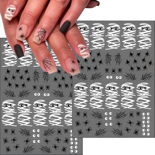 Halloween Nail Stickers Set - 12 Sheets Mummy Ghost Spider Web Design - Variation of Halloween 2