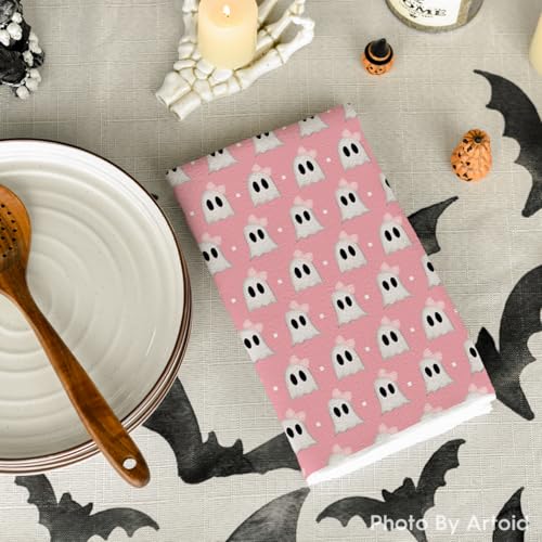 Pink Ghost Halloween Kitchen Towels Set of 4 - 18x26 Inch, Soft & Absorbent
