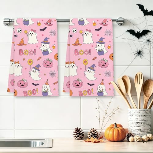 Halloween Kitchen Towels Set - Ghost Pink Dish Hand Towels, Variation of Towel3