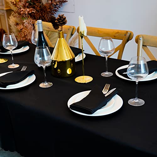 Black Rectangular Tablecloth 60 x 120 Inches + 6 Napkin Cloths - For Dining & Events