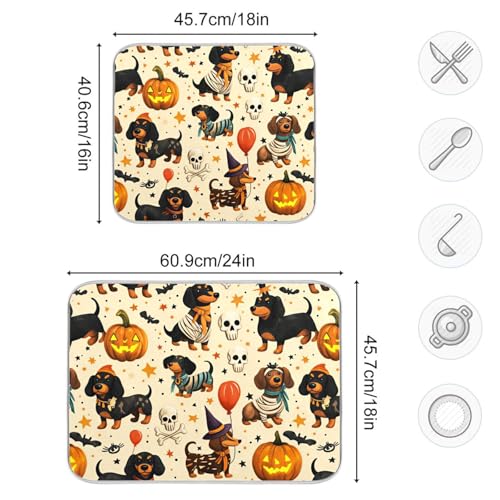 Halloween Dachshund Puppy Dog Pumpkin Dish Drying Mat - Multi 15/18 Inch