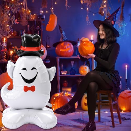 Halloween Ghost Balloons Set - 2 Large Foil Balloons, 59 Inch Ghost Decorations