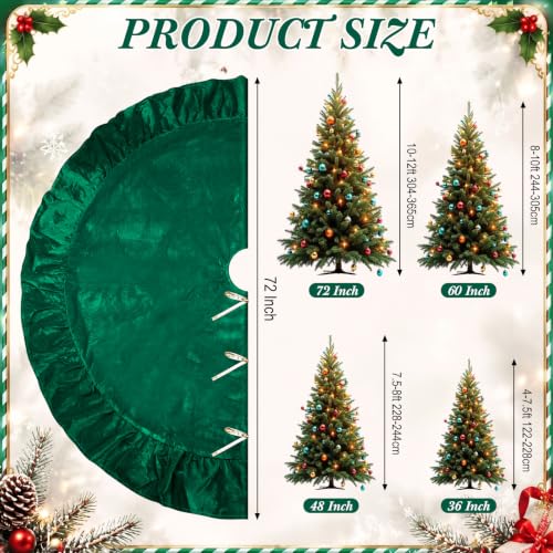 Green Velvet Christmas Tree Skirt 72 Inches Luxury Holiday Decor for Festive Home