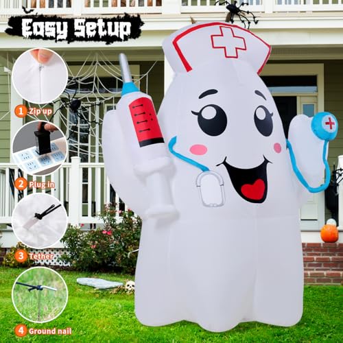 5Ft Halloween Inflatable Ghost with LED Lights Outdoor Yard Decoration
