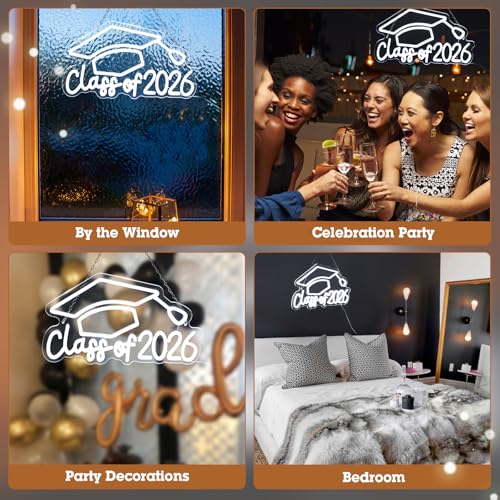 Class of 2026 Neon Sign - Graduation Wall Decor with LED Lights & Cap - USB Powered Acrylic Party Sign