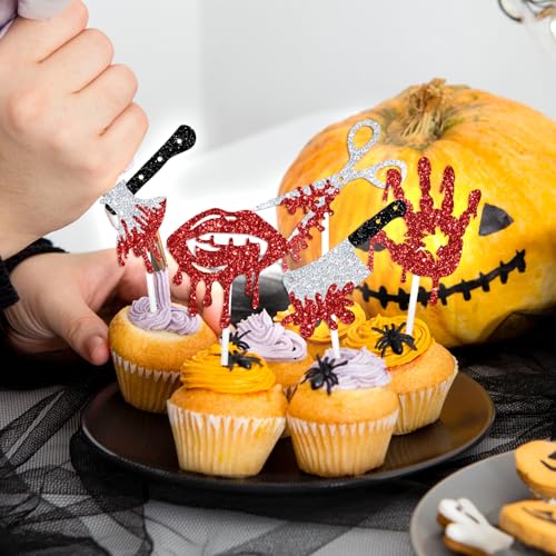 21 Pack Halloween Bloody Knife Cupcake Toppers - Horror Party Decor