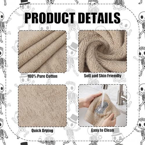 Cotton Skeleton Bathroom Towels Set - Halloween Gothic Hand Towels, 3 Pieces