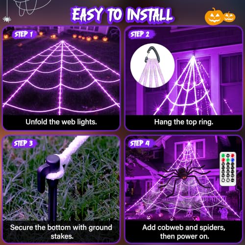 Halloween Spider Web Lights with 78-Inch Giant Spider and 13 Lighting Modes