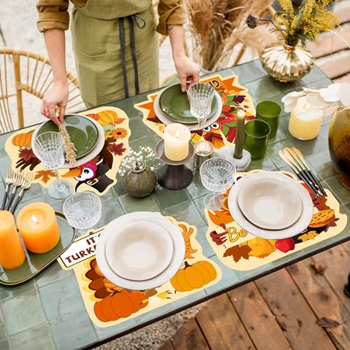 Thanksgiving Placemats Set of 6 Fall Table Decor Waterproof & Washable