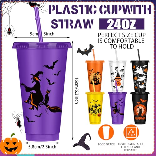 Halloween Plastic Tumblers with Lids & Straws - 12 Pack 20oz Reusable Party Cups