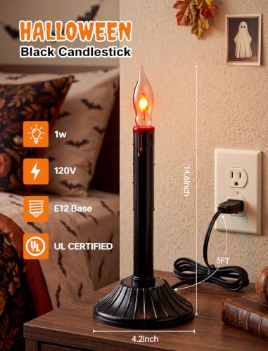 Black 2-Pack Halloween Window Candles with Flickering Flame Bulbs - Spooky Decor